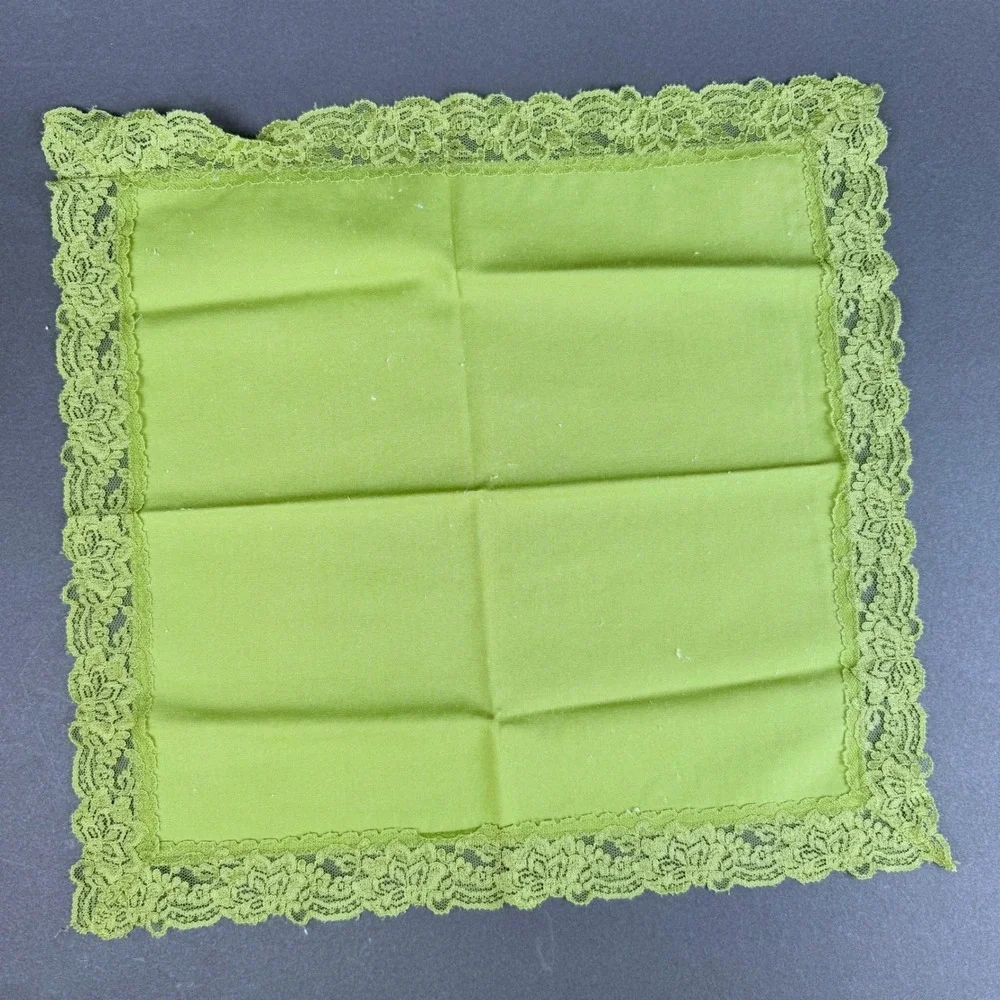 Vintage Lace Trim Cloth Napkin Set 10pc Green Cream White Linen Lot of 8